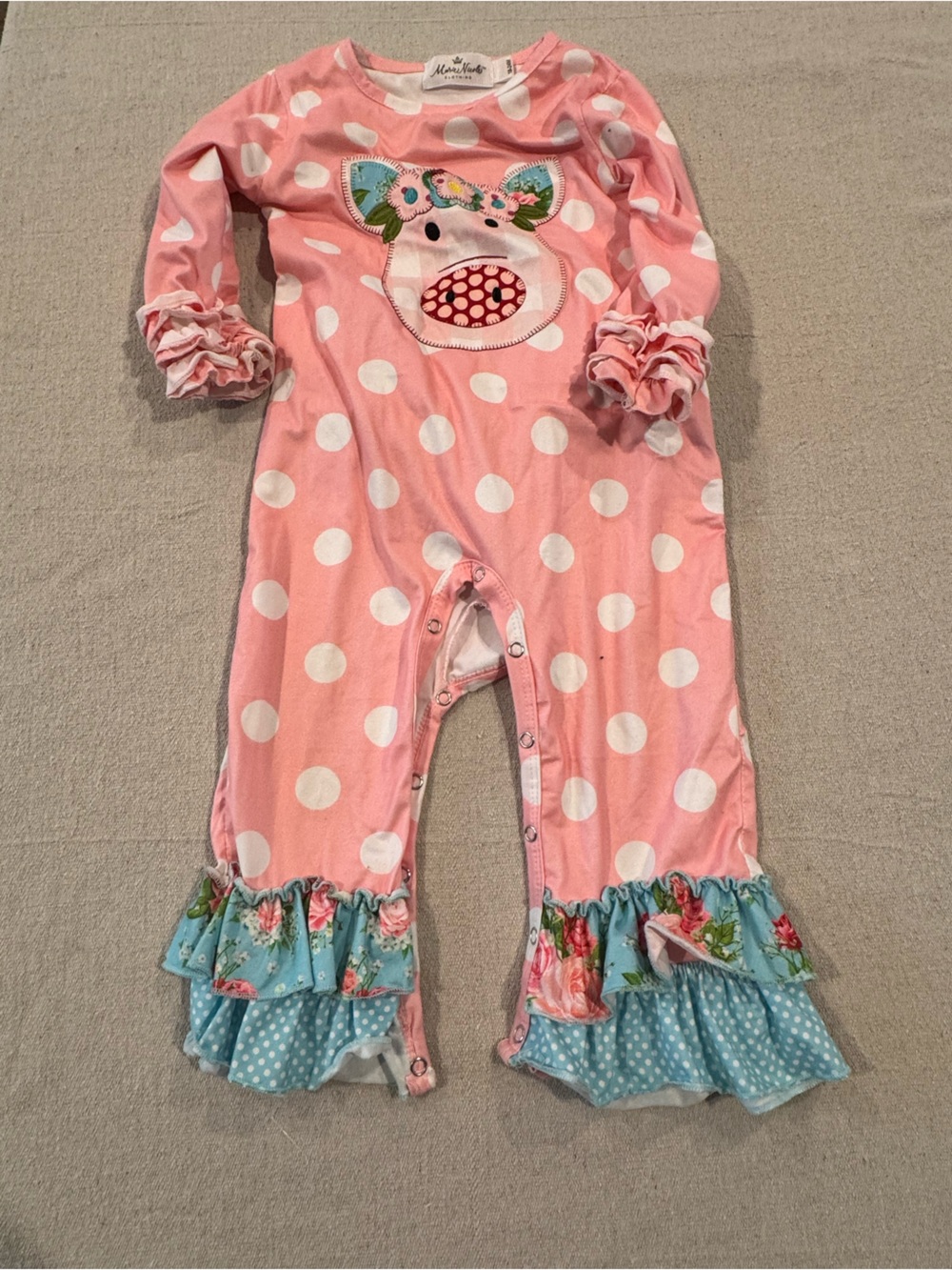 Baby Girls Pink Polka Dot One-Piece Bodysuit with Ruffle Hem